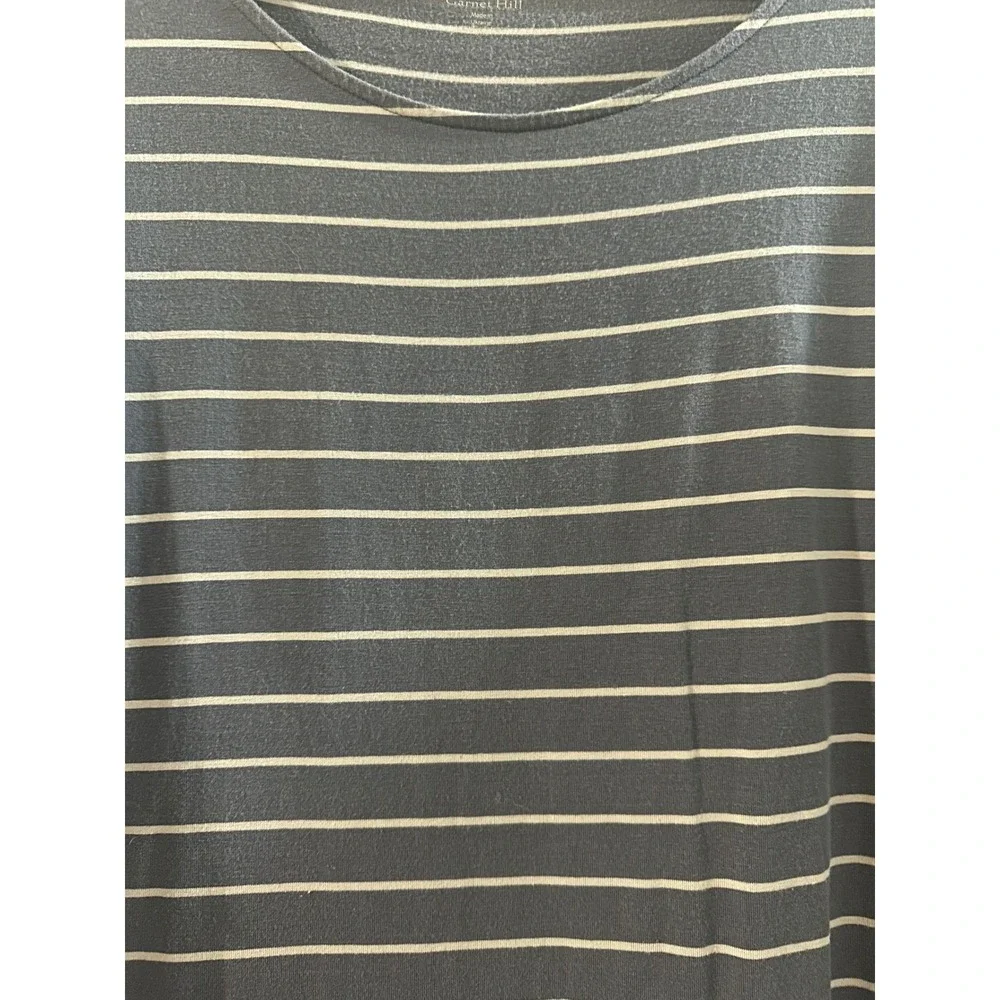 Garnet Hill Navy White Striped Flutter Sleeve Tencel Dress Medium